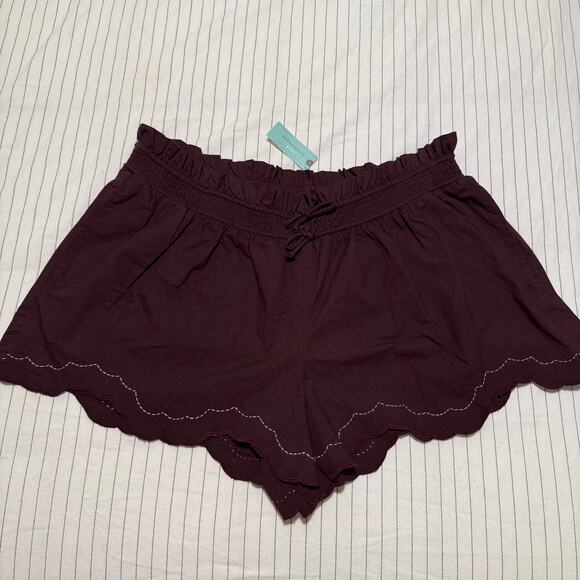 By Anthropologie Scallop-Hem Shorts drawstring maroon-ish brown 1X - Picture 4 of 12